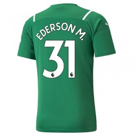 Jalkapallo Pelipaidat Manchester City Maalivahti Ederson 31 Vieraspaita 2021-2022 Lyhythihainen